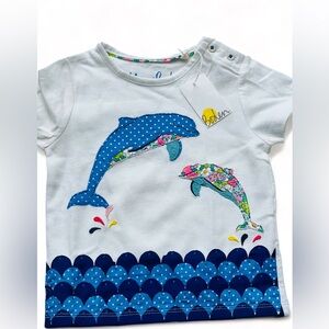 Mini Boden Dolphins 🐬 Appliqué Tee NWT